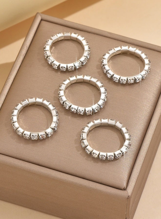DAEVO Silver Plated 5Pcs Zircon Stackable Band Ring Set for Women - Image 5